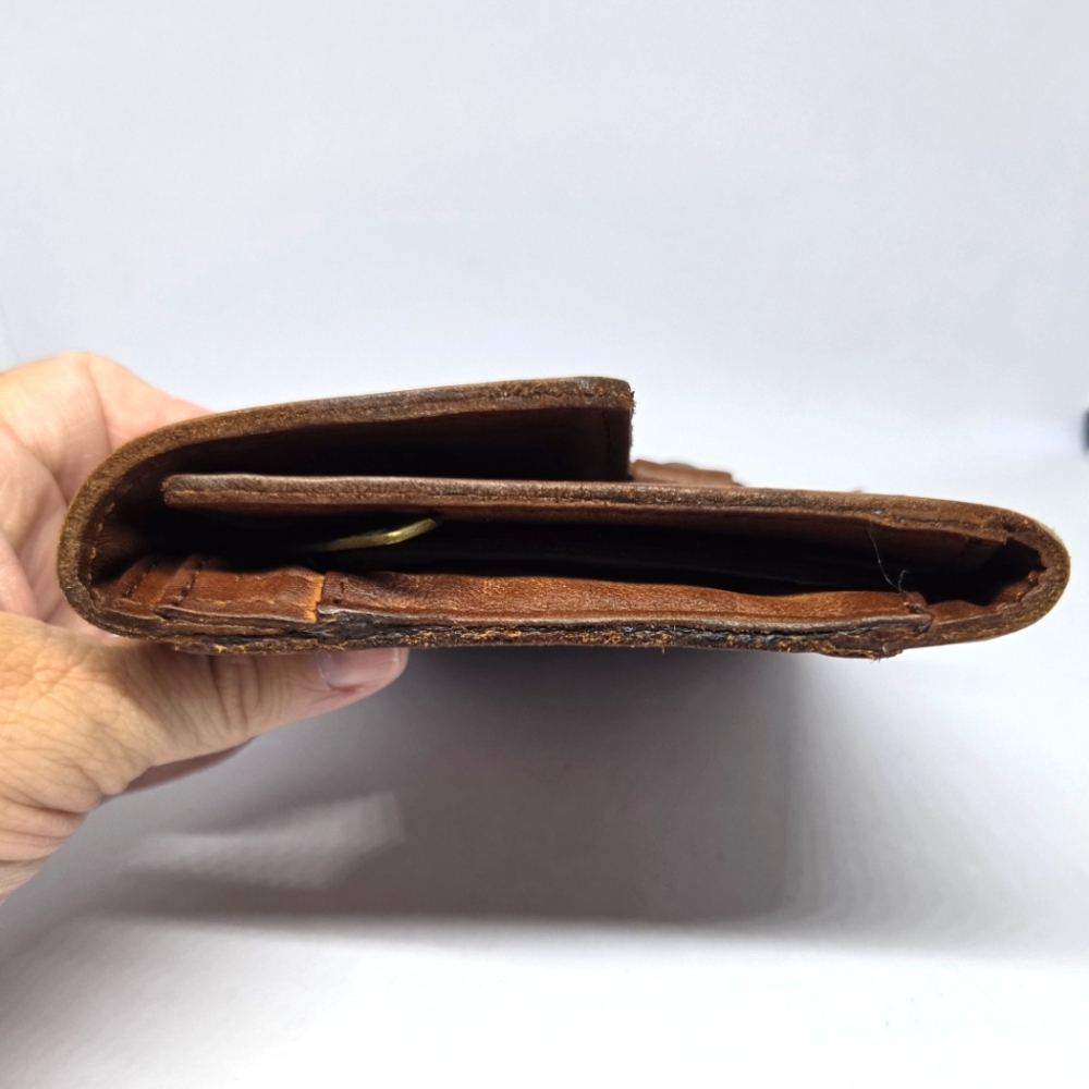 Patricia Nash Brown 100% Leather Antique Gold Studded Leather Trifold Wallet - Picture 5 of 15